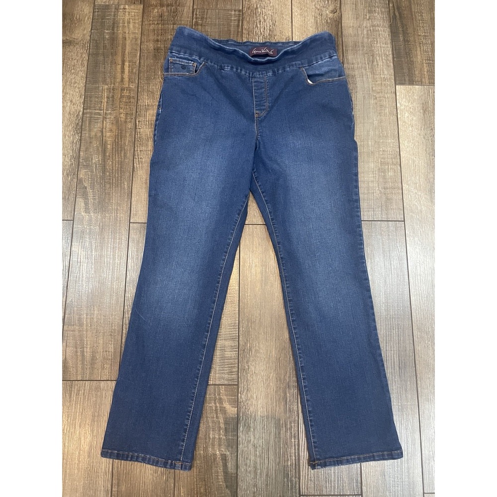 Gloria Vanderbilt Pull On Amanda Straight Leg Stretch Jeans Women's Sz 14 Short